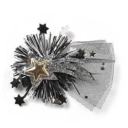 New Year's party Iron Hair Clip, Mesh, PET and Gold Onion Cloth Hair Accessories, Star, 65x100x16mm(OHAR-R102-01F)