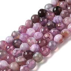 Natural Agate Beads Strands, Dyed & Heated, Faceted Round, Old Rose, 8mm, Hole: 1mm, about 47pcs/strand, 14.57~14.84 inch(37~37.7cm)(X-G-G079-A03-03)