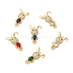 Rack Plating Brass Micro Pave Clear Cubic Zirconia Connector Charms, Rabbit Links, with Faceted Glass, Cadmium Free & Lead Free, Real 18K Gold Plated, Mixed Color, 28x17x4.5mm, Hole: 1.8mm(KK-D087-01G)