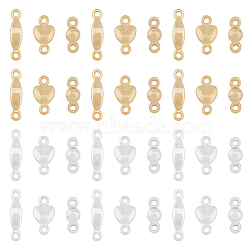 60Pcs 6 Styles Brass Connector Charms, Horse Eye & Heart & Round, Golden & Silver, 3~10.5x2.5~7x2~2.5mm, Hole: 1mm, 10pcs/style(KK-HY0001-94)