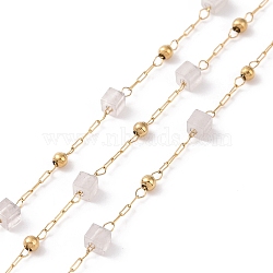Natural Rose Quartz Square Beaded Chains, with Golden 304 Stainless Steel Findings, Unwelded, 2~3x2~2.5x2~2.5mm, about 3.28 Feet(1m)/Box(AJEW-SZ0002-43F)