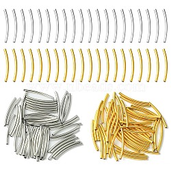 100Pcs 2 Colors Brass Tube Beads, Curved, Nickel Free, Platinum & Golden, 25x2mm, Hole: 1mm, 50pcs/color(TIBEB-YW0001-21)