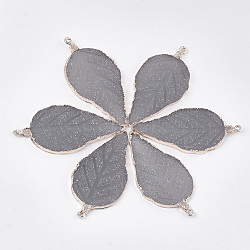 Electroplate Druzy Resin Big Pendants, with Iron Findings, Leaf, Light Gold, Gray, 56~57x27~28x3mm, Hole: 1.6mm(RESI-S366-22C)