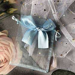 Rectangle Organza Drawstring Bags, Bowknot Gift Storage Pouches, Deep Sky Blue, 12x9cm(PAAG-PW0007-09A-06)