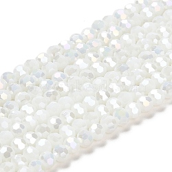 Opaque Glass Beads Stands, AB Color, Faceted(32 Facets), Round, White, 4.5x4mm, Hole: 1mm, about 94~95pcs/strand, 13.90~14.02 inch(35.3~35.6cm)(EGLA-A035-P4mm-B01)