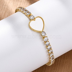 Brass Micro Pave Cubic Zirconia Link Chain Bracelets for Women, Heart, with Resin, Long-Lasting Plated, Cadmium Free & Lead Free, Real 18K Gold Plated, White, 7-1/2x1/8 inch(19x0.4cm)(BJEW-K273-01G-06)