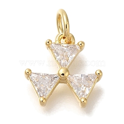 Rack Plating Brass Micro Pave Cubic Zirconia Charms, Cadmium Free & Lead Free, Long-Lasting Plated, Triangle, Real 18K Gold Plated, 11.5x11x3mm, Hole: 3mm(KK-I720-39G)