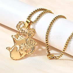 304 Stainless Steel Laser Cut Mother and Baby Koala Pendant Box Chain Necklaces for Women Men, Real 18K Gold Plated, 23.03 inch(58.5cm)(NJEW-E156-01G)