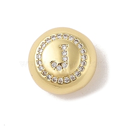 Rack Plating Brass & Cubic Zirconia Pendants, Cadmium Free & Lead Free, Long-Lasting Plated, Flat Round with Letter, Letter J, 13x7mm, Hole: 4x3mm(KK-Z047-07G-J-RS)