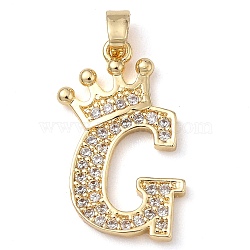 Rack Plating Brass Micro Pave Cubic Zirconia Pendants, Long-Lasting Plated, Lead Free & Cadmium Free, Real 18K Gold Plated, Letter G, 22~24x12~22x2mm, Hole: 3x4mm(KK-D535-01G-RS)