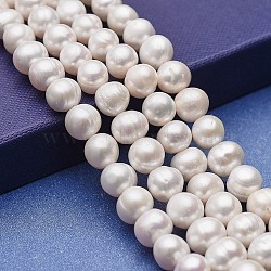 Natural Cultured Freshwater Pearl Beads Strands, Potato, White, 9~10.5x8~9.5mm, Hole: 0.5mm, about 46pcs/strand, 15.35~15.55 inch(39~39.5cm)(PEAR-P060-19-01)