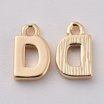 Brass Charms, Letter, Nickel Free, Real 18K Gold Plated, Letter.D, 8~8.5x5x1.5mm, Hole: 0.8mm