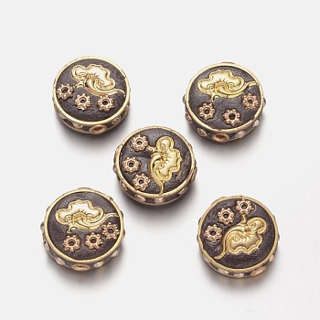 Alloy Beads, with Polymer Clay and Resin Beads, Flat Round, Golden, 18x8mm, Hole: 1.7mm