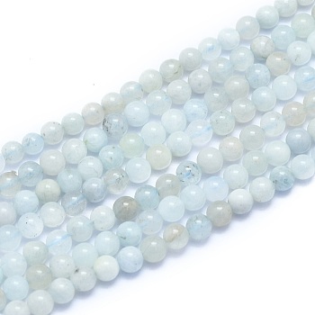 Natural Aquamarine Beads Strands, Round, Alice Blue, 4~5mm, Hole: 0.7mm, about 86pcs/Strand, 15.55 inch(39.5cm)