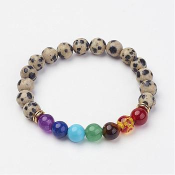 Jasper Beaded and Gemstone Beaded Stretch Bracelets, with Alloy Findings, Round, Bead: 1-7/8 inch~2 inch(48~50mm)