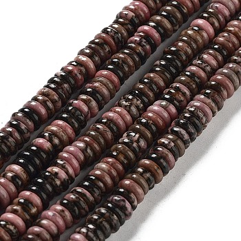 Natural Rhodonite Beads Strands, Rondelle, 6~6.5x2~2.5mm, Hole: 1.2mm, about 156~158pcs/strand, 15.12~15.20 inch(38.4~38.6cm)
