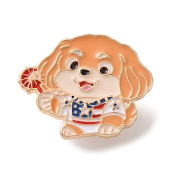 Independence Day Enamel Brooches, Light Gold Alloy Lapel Pin Backs for Backpack Clothes, Sandy Brown, Dog, 24x30mm