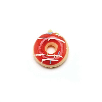 PU Imitation Doughnut Pendant Decorations, Artificial Donuts Fake Cake Dessert Model, Red, 52~54x46~48x19mm, Hole: 2mm