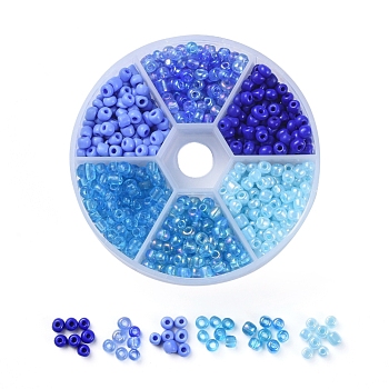 6/0 Glass Seed Beads, Opaque Colours & Transparent Colours Rainbow & Opaque Colours & Transparent & Trans. Colors Rainbow & Ceylon, Round, Blue, 6/0, 4mm, Hole: 1~1.5mm, 60g/box, about 600pcs/box
