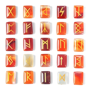 Rectangle Natural Natural Carnelian Rune Stones, Healing Stones for Chakras Balancing, Crystal Therapy, Meditation, Reiki, Divination, 20x15mm, 25pcs/set.