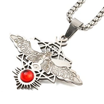 201 Stainless Steel Pendant Necklaces, Box Chain Necklaces, with Acrylic, Eagle, Stainless Steel Color, 23.82 inch(60.5cm)