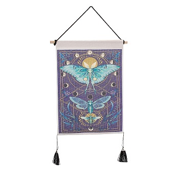 Bohemia Style Cloth Wall Hanging Tapestry, Vertical Tapestry, with Wood Rod & Iron Traceless Nail & Cord, for Home Decoration, Rectangle, Bees Pattern, 850mm