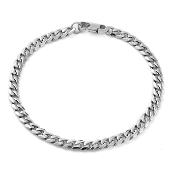 304 Stainless Steel Cuban Link Chain Bracelet, Stainless Steel Color, 8-1/4 inch(20.8cm)