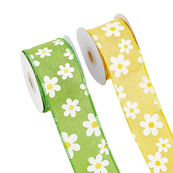 Polyester Ribbon, Single Face, Flower Pattern, Mixed Color, 2-3/8 inch(60mm), 2roll/set