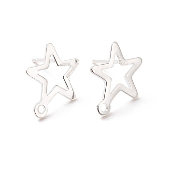 201 Stainless Steel Stud Earring Findings, with Horizontal Loop and 316 Stainless Steel Pin, Star, 925 Sterling Silver Plated, 15x13mm, Hole: 1.4mm, Pin: 0.7mm