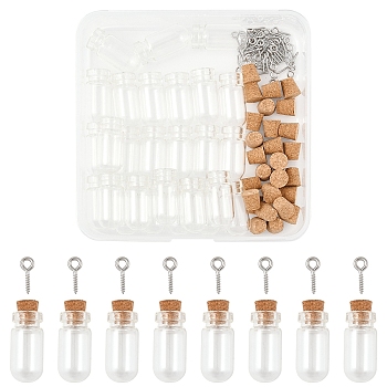 DIY Pendant Making Kits, including 30Pcs Glass Jar Bead Containers and 50Pcs 304 Stainless Steel Screw Eye Pin Peg Bails, Stainless Steel Color, 10x4x1mm, Hole: 2mm