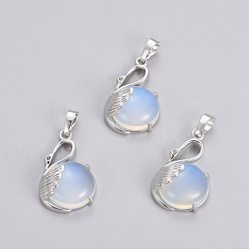 Opalite Pendants, with Platinum Tone Brass Findings, Swan, 30.8x18.8x8.5mm, Hole: 7x5mm