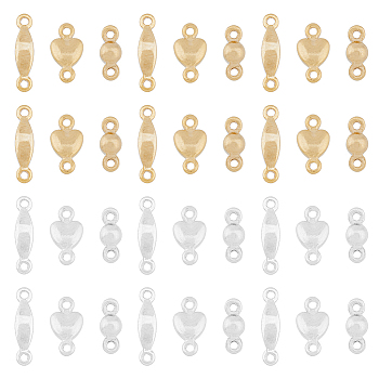 60Pcs 6 Styles Brass Connector Charms, Horse Eye & Heart & Round, Golden & Silver, 3~10.5x2.5~7x2~2.5mm, Hole: 1mm, 10pcs/style