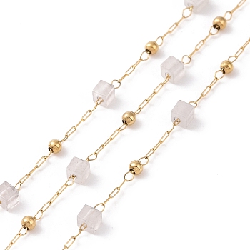 Natural Rose Quartz Square Beaded Chains, with Golden 304 Stainless Steel Findings, Unwelded, 2~3x2~2.5x2~2.5mm, about 3.28 Feet(1m)/Box