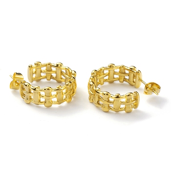 304 Stainless Steel Fence Wrap Stud Earrings, Half Hoop Earrings for Women, Real 18K Gold Plated, 22.5x8mm, Pin: 0.6mm