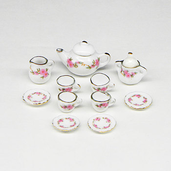 Porcelain Miniature Teapot Cup Set Ornaments, Micro Landscape Garden Dollhouse Accessories, Pretending Prop Decorations, Snow, 20mm, 11Pcs/set