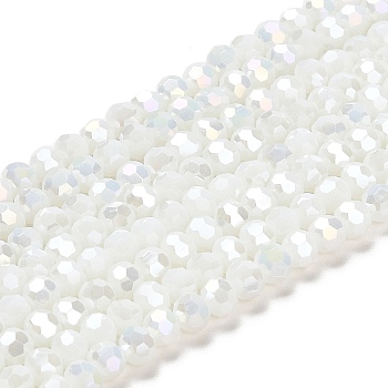 Opaque Glass Beads Stands, AB Color, Faceted(32 Facets), Round, White, 4.5x4mm, Hole: 1mm, about 94~95pcs/strand, 13.90~14.02 inch(35.3~35.6cm)