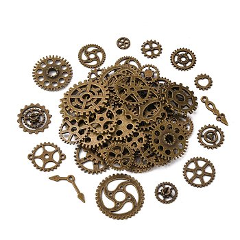 Alloy Pendants, Gear, for Jewelry Making, Antique Bronze, 10~26x5~26x1~4mm, Hole: 0.8~14mm, about 45~50pcs/bag