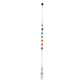 Bullet & Round Gemstone Dowsing Pendulums, with 304 Stainless Steel Cable Chains, Stainless Steel Color, 298mm, Hole: 2mm