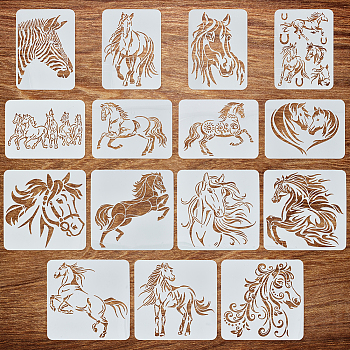 PET Hollow Out Drawing Painting Stencils, for DIY Scrapbook, Photo Album, Horse, 210~300x297~300mm, 15pcs/set