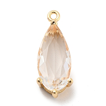 Brass Pave Cubic Zirconia Pendants, Teardrop, Real 14K Gold Plated, Clear, 19.5x7.5x5.5mm, Hole: 1.2mm