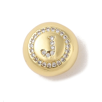 Rack Plating Brass & Cubic Zirconia Pendants, Cadmium Free & Lead Free, Long-Lasting Plated, Flat Round with Letter, Letter J, 13x7mm, Hole: 4x3mm