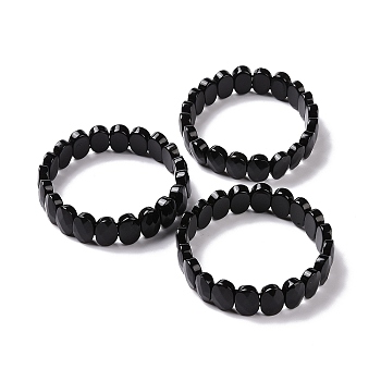 Natural Obsidian Oval Beaded Stretch Bracelet, Gemstone Jewelry for Women, Inner Diameter: 2-1/8 inch(5.4~5.5cm)
