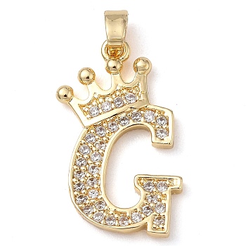 Rack Plating Brass Micro Pave Cubic Zirconia Pendants, Long-Lasting Plated, Lead Free & Cadmium Free, Real 18K Gold Plated, Letter G, 22~24x12~22x2mm, Hole: 3x4mm