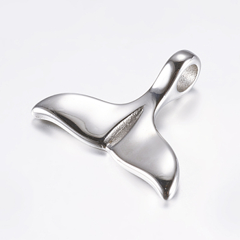 316 Surgical Stainless Steel Pendants, Whale Tail Shape, Stainless Steel Color, 25x30x3~8mm, Hole: 5mm