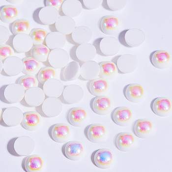 Resin Cabochons, Nail Art Decoration Accessories, Half Round, White, 6x3mm