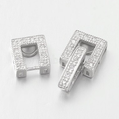 Rectangle 925 Sterling Silver Micro Pave Cubic Zirconia Watch Band Clasps(STER-E044-30P)-3