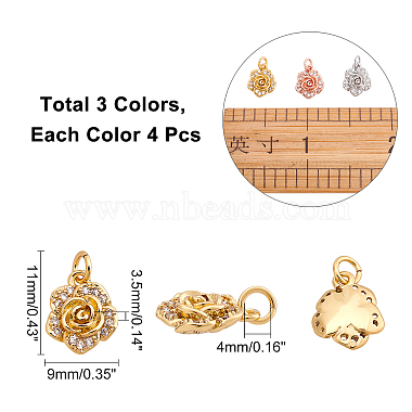 12Pcs 3 Colors Brass Micro Pave Clear Cubic Zirconia Charms(ZIRC-NB0001-82)-2