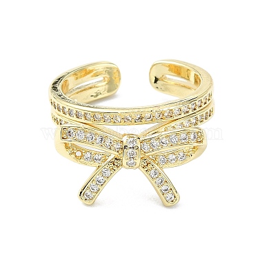 Rack Plating Brass Micro Pave Cubic Zirconia Open Cuff Rings(RJEW-C076-06A-G)-2