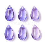 Transparent Glass Charms, Teardrop, Purple, 14x8x5.2mm, Hole: 1.2mm, 10pcs/set(GLAA-U002-01B)