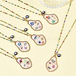 Printed Alloy Enamel Pear & Brass Enamel Evil Eye Pendant 304 Stainless Steel Enamel Dapped Chain Necklaces for Women, Golden, Mixed Color, 17.32 inch(44cm)(NJEW-JN06361)